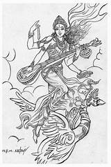 Saraswati Sketch Drawing Saraswathi Goddess Template Deviantart Getdrawings sketch template