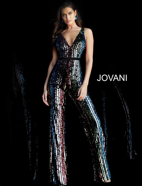 jovani 65396 multi color sequin stripe prom jumpsuit