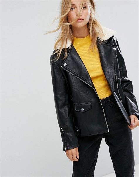 bershka faux leather long  biker jacket black  images biker jacket vegan leather