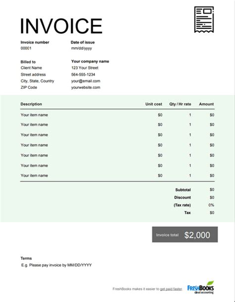 printable invoice template free download send in minutes