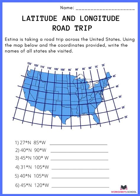 longitude  latitude worksheet