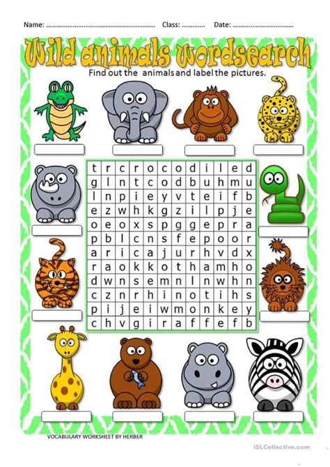 word search animals worksheets 99worksheets