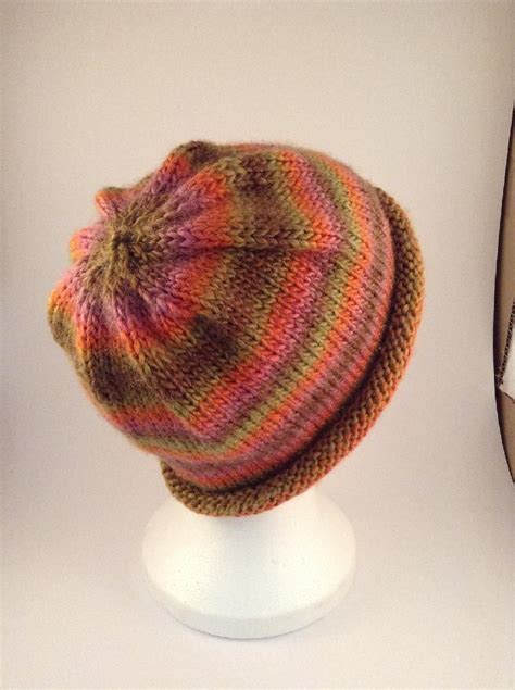 Easy Stripes Rolled Brim Beanie Hat Knitting Pattern By