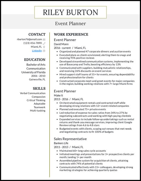 event planner resume examples