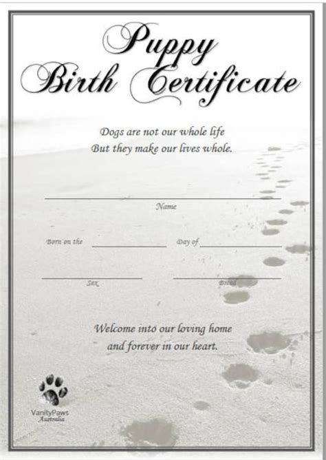 puppy birth certificate