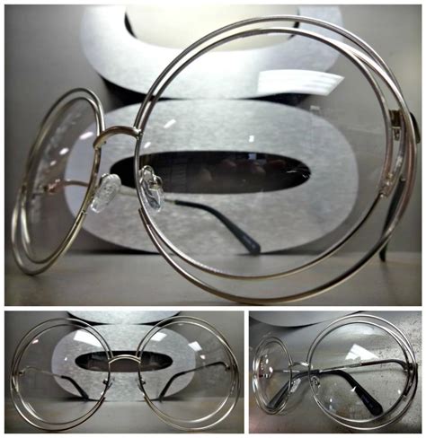 overszied vintage retro style clear lens eye glasses round silver