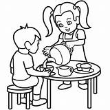 Tea Coloring Pages Party Colouring Children Family Autism Retirement Cartoon Boy Girl Book Cliparts Boston Clipart Clip Kids Printable Color sketch template