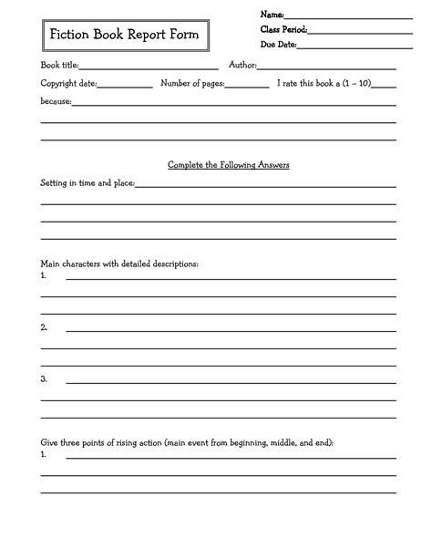 printable book report forms easy book report form  young readers