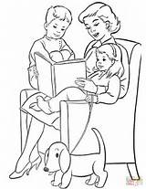Coloring Pages Reading Mom Children Printable sketch template