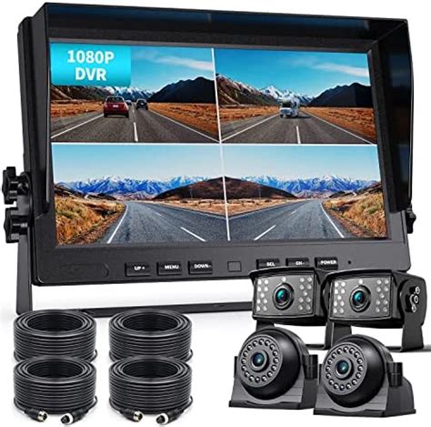 fookoo  p wired backup camera system kit hd quad split screen monitor