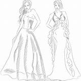 Coloring Fashion Pages Dress Fancy Color Dresses Illustration Top Mannequin Model Coloriage Template Vector Prom Set Sketches Stock Robe Adulte sketch template