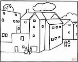 Coloring Neighborhood Pages City Houses Printable Around Suburban Community Color sketch template