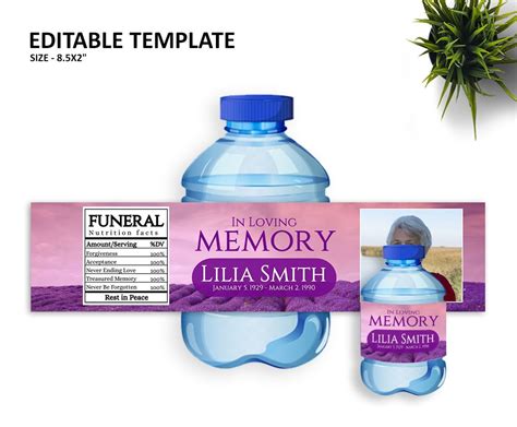 funeral water bottle label lavender templatefuneral etsy   water bottle labels