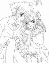 Coloring Pages Anime Cute Girl Christmas Manga Fox Boy Group Sheets Couple Kissing Wolf Colouring Print Kairi Sora Merry Chibi sketch template