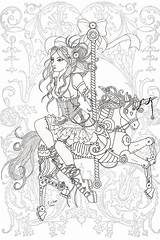 Coloring Steampunk Pages Adult Adults Color Colouring Book Printable Sheets Carousel Wonderland Alice Animal Deviantart Depression Drawings Print Ups Lineart sketch template