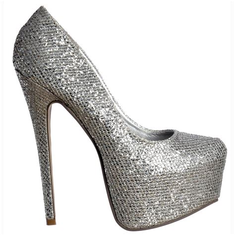 shoekandi sparkly silver glitter shimmer high heel stiletto concealed