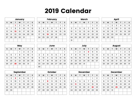 year calendar  holidays  printable calendar