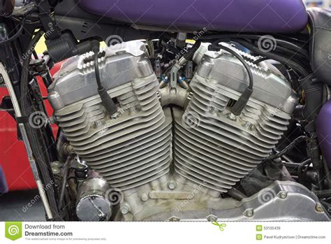 twin cylinder motorcycle engine stock image image  head shiny