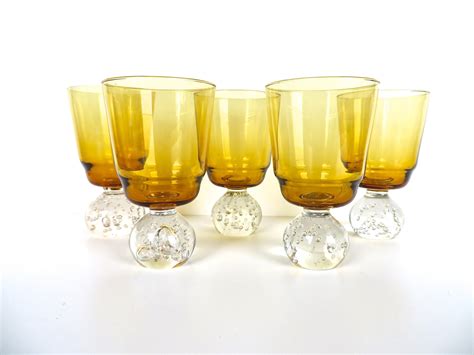 Set Of 5 Carl Erickson Controlled Bubble Amber Glasses 4 Etsy