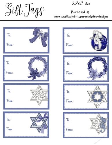hanukkah holiday gift tags mixed designs sheet