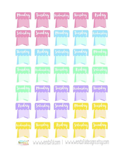Free Weekday Flags Stickers For Erin Condren Planners