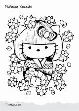 Dibujalia Kokeshi Muñecas sketch template