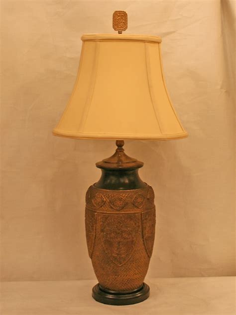 vintage pottery lamp  intricate carved design