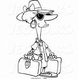 Tourist Cartoon Luggage Vector Coloring Outline Carrying Female Leishman Ron Graphic Royalty sketch template