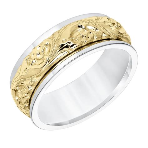 artcarved lyric mm  white yellow gold inlaid engraved band mens wedding band shop