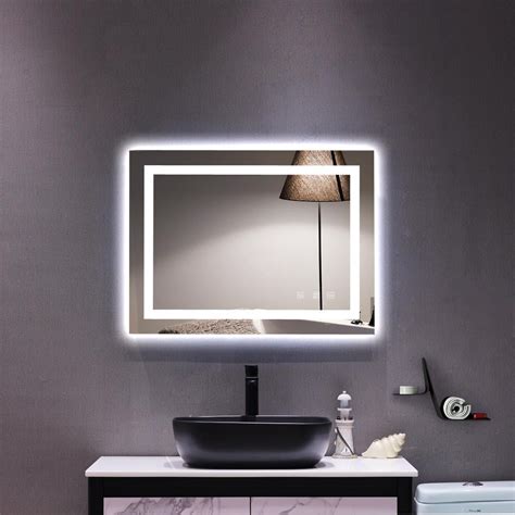 ktaxon home led lighted rectangle bathroom mirrormodern wall mirror  dimmable lightswall