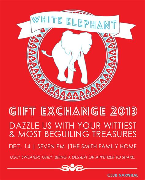 white elephant gift exchange  printable invitation persia lou