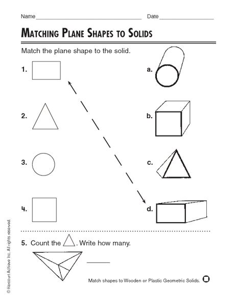 Matching Plane Shapes To Solids Worksheet For 1st Grade Lesson Planet