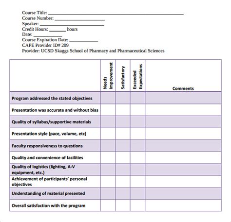 sample program evaluation forms