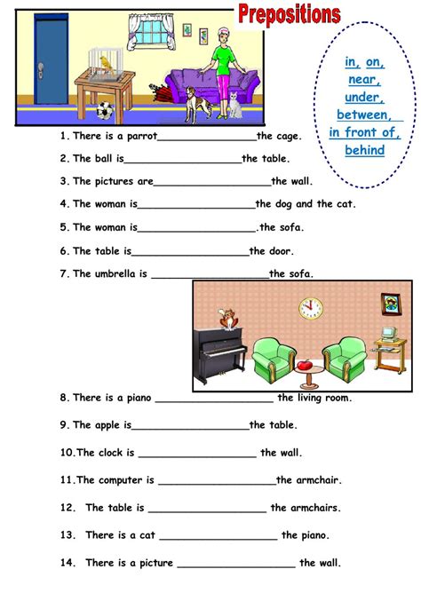 prepositions  place  worksheet