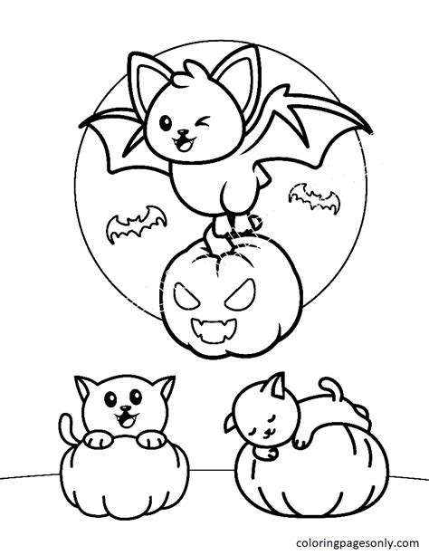 cute bat stealing  pumpkin coloring page  printable coloring pages