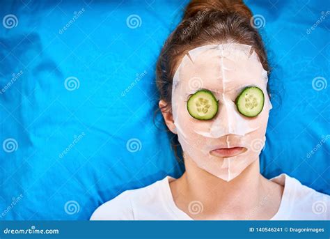 Woman Relaxing With Facial Mask Stock Image Image Of Slice Healthy