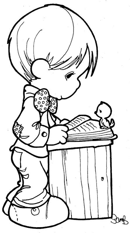 child reading  bible precious moments coloring pages
