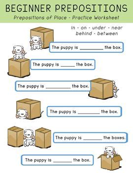 beginner prepositions  place worksheets teaching prepositions