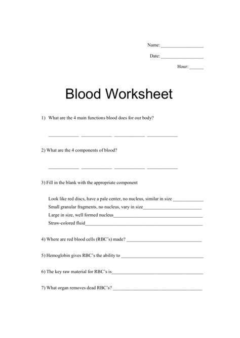 blood worksheet gambaran