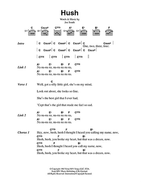 hush sheet music by kula shaker lyrics and chords 44673