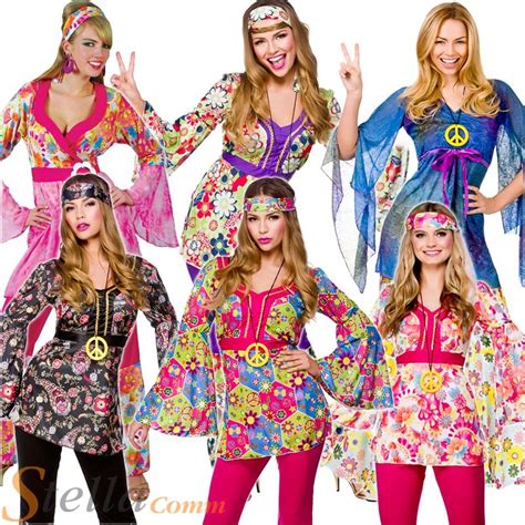 Ladies Hippie 60s 70s Hippy Flower Fancy Dress Costumes
