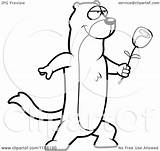 Cartoon Presenting Weasel Romantic Rose Clipart Thoman Cory Outlined Coloring Vector sketch template