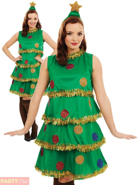 ladies christmas tree costume adults novelty xmas fancy dress womens outfit