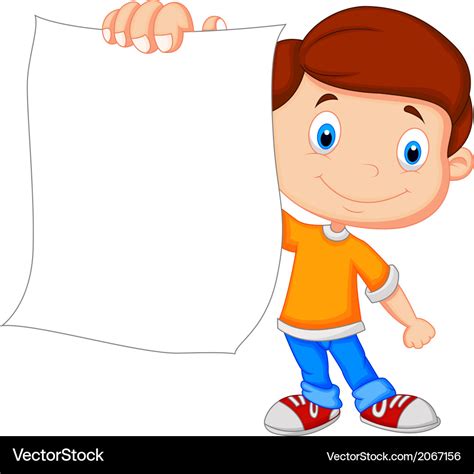 cartoon boy holding blank paper royalty  vector image