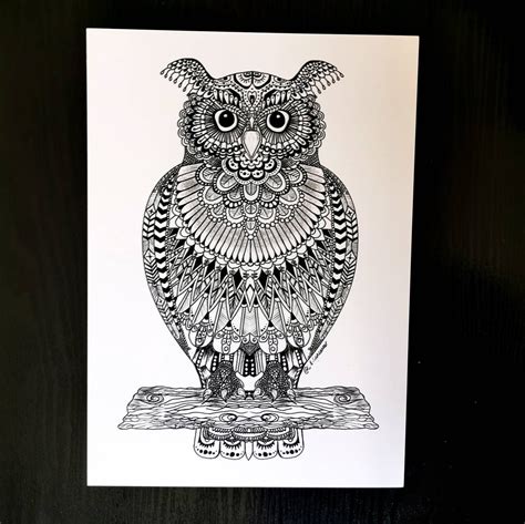 zentangle stunning owl art poster print perfect  animal etsy