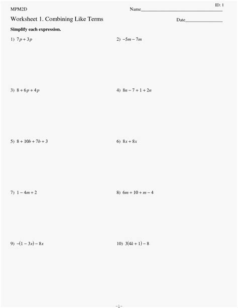 combining  terms  distributive property worksheet roseinspire