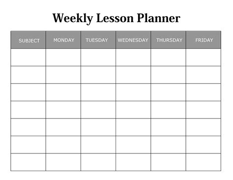 weekly lesson plan template  printable templates