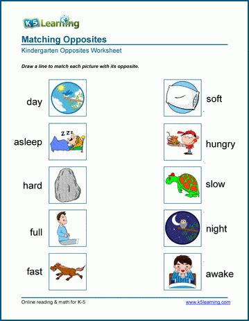 matching opposites worksheet  preschool  kindergarten  learning