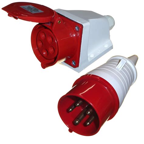plug  wall mount socket  pin  phase   indooroutdoor ip  amp pne red