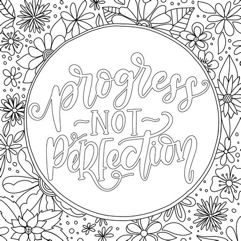 coloring page  flowers   words progress  perfectionion